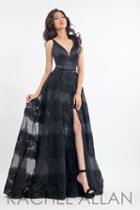Rachel Allan - 6159 Sleeveless Striped Lace Overlay Gown