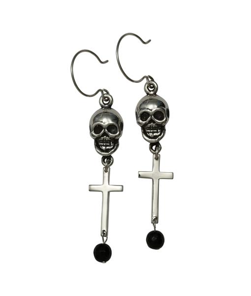 Femme Metale Jewelry - Skull With Cross Onyx Earrings