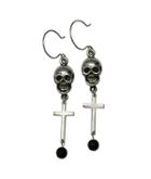 Femme Metale Jewelry - Skull With Cross Onyx Earrings