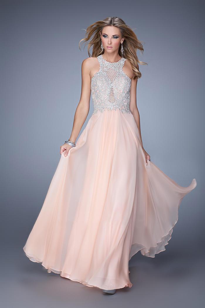 La Femme - 21349 Metallic And Rhinestone Embellished Halter Gown