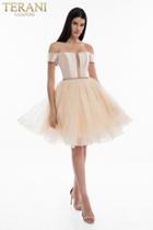 Terani Couture - 1821h7767 Illusion Paneled Off Shoulder Tulle Dress