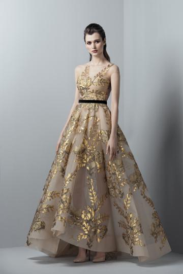 Saiid Kobeisy - 3359 Gold Appliqued Sheer Gown
