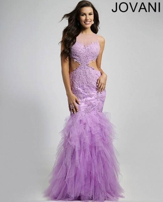 Jovani - Illusion Neckline With Side Cutout Trumpet Evening Dress 89957