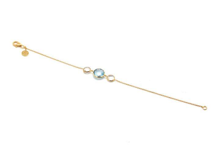 Tresor Collection - Blue Topaz & Clear Quartz Triple Stone Bracelet In 18k Yellow Gold