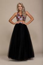 Nox Anabel - Q012 Two Piece Floral Embroidered V-neck A-line Dress