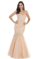 Strapless Mermaid Dress With Embellished Lace Appliqued Bodice