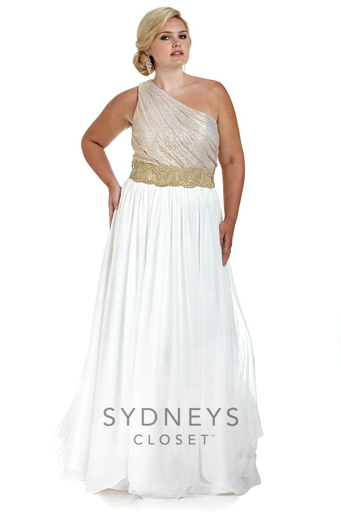 Sydney's Closet - Sc7166 Plus Size Dress In Gold/cream