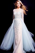 Jovani - Adorned Illusion Long Sleeve Overskirt Gown 53743