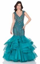 Terani Couture - Ostentatious V-neck Ruffled Mermaid Gown 1622gl1990