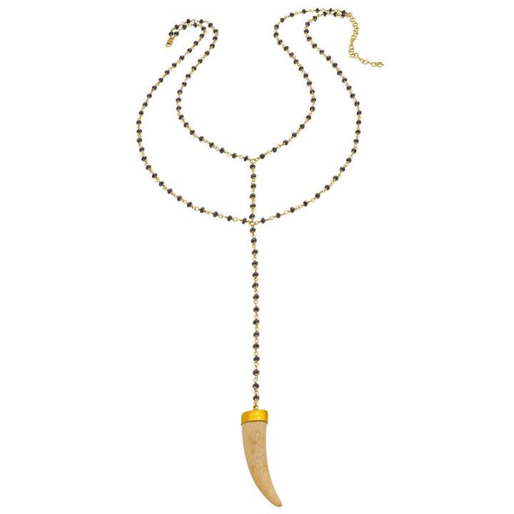 Heather Hawkins - Double Y Gemstone Necklace In White Bone Horn W/ Hematite