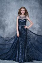 Nina Canacci - 1346 Embellished Illusion Bateau Sheath Dress