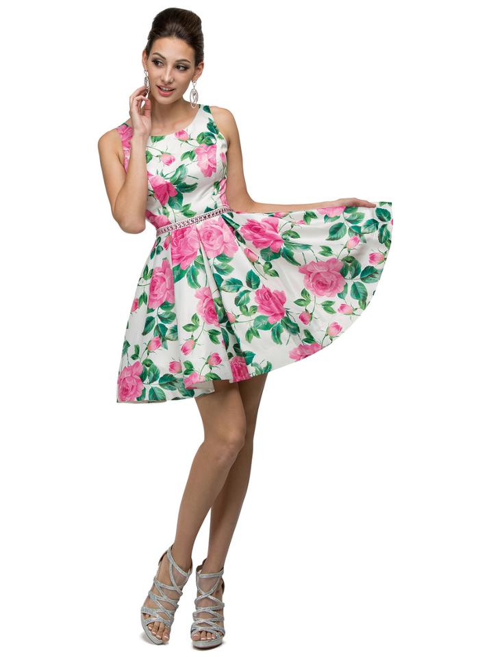 Charming Short Floral Print Sleeveless Dress