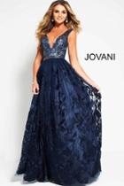 Jovani - 53046 Floral Embroidered Plunging Ballgown