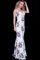 Jovani - 58645 Multicolored Floral Sequins V-neck Prom Gown