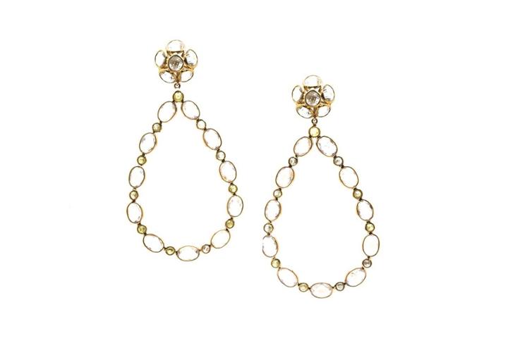Tresor Collection - Rainbow Moonstone & Organic Diamond Earring In 18k Yellow Gold