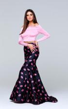 Tarik Ediz - Two-piece Print Off-the-shoulder Neck Dress 50112