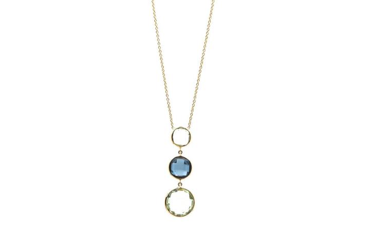 Tresor Collection - Green Amethyst & London Blue Topaz Necklace In 18k Yellow Gold