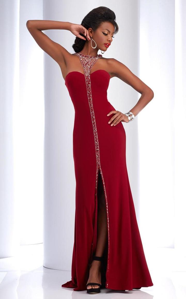 Clarisse - 2797 Bejeweled Halter Sheath Dress