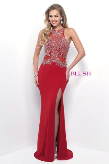 Blush - Dazzling Halter Illusion Jersey Evening Gown 11335