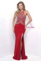 Blush - Dazzling Halter Illusion Jersey Evening Gown 11335
