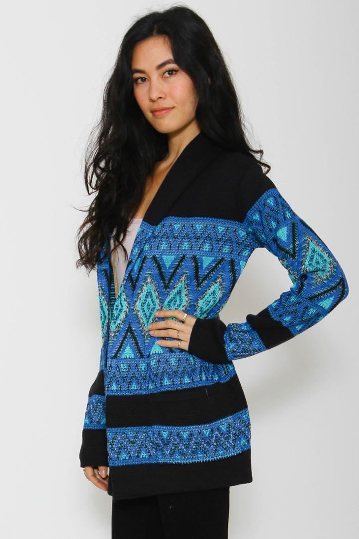 Goddis - Jaden Jacquard Boyfriend Cardigan In Aquaessence