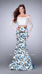 La Femme - Intricate Lace Off-shoulder Long Floral Evening Gown 24281