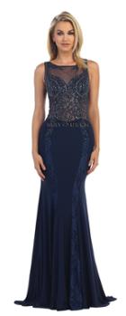 Sheer Bodice With Beaded Lace Applique Illusion Dress