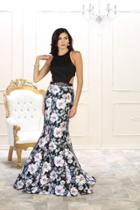 May Queen - Mq1526 Halter Floral Satin Print Evening Dress
