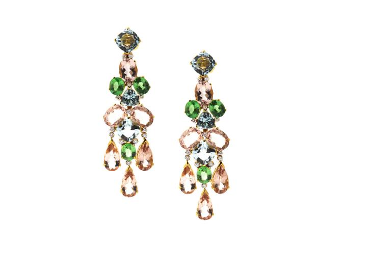 Tresor Collection - 18k Yellow Gold, Multicolor Sapphire And Diamond Earrings
