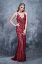 Nina Canacci - 8149 Jewel Adorned Plunging Sheath Gown