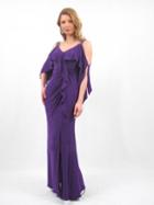 Daymor Couture - 659 Ruffled V Neck Pleated Long Dress