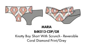 Nicolita Swimwear - New! Knotty Reversible Bikini Boy Short With Scrunch In Coral/grey