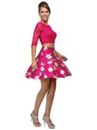 Dancing Queen - 9390xl3xl Quarter Sleeve Lace And Floral Short Dress