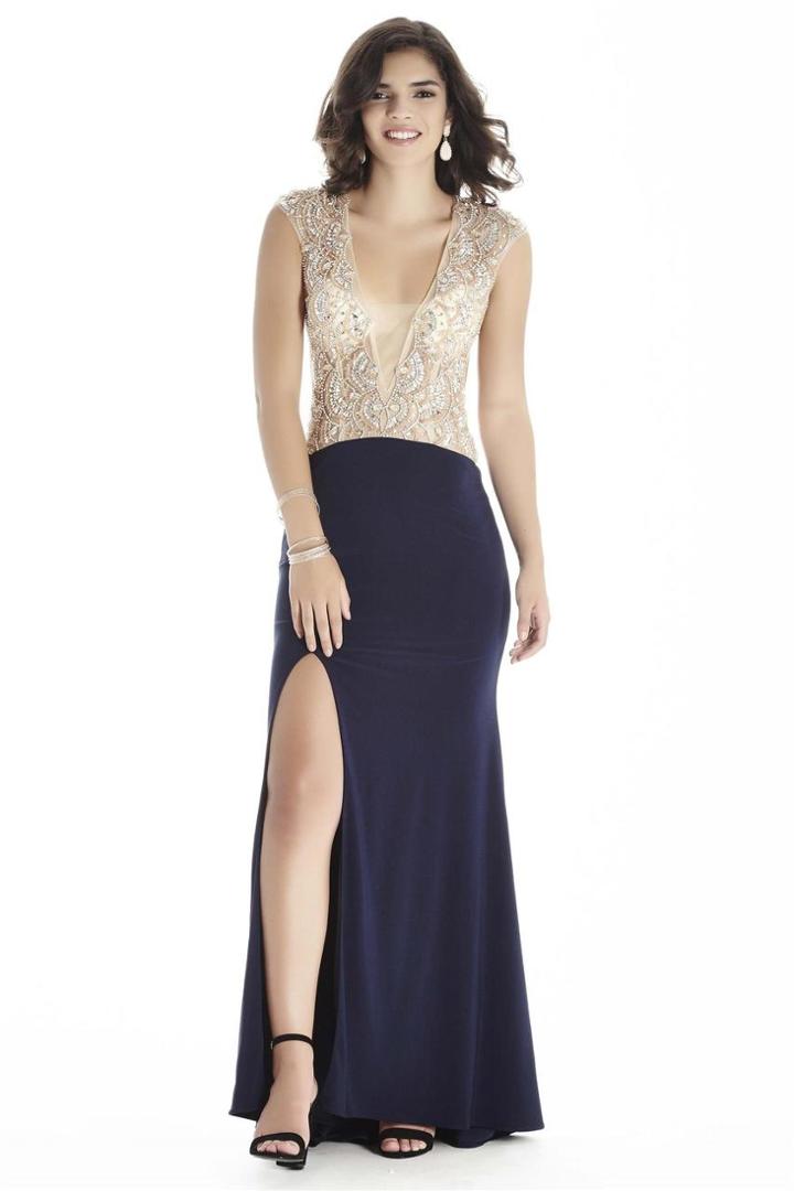 Jolene Collection - 17026 Bejeweled V-neck Dress