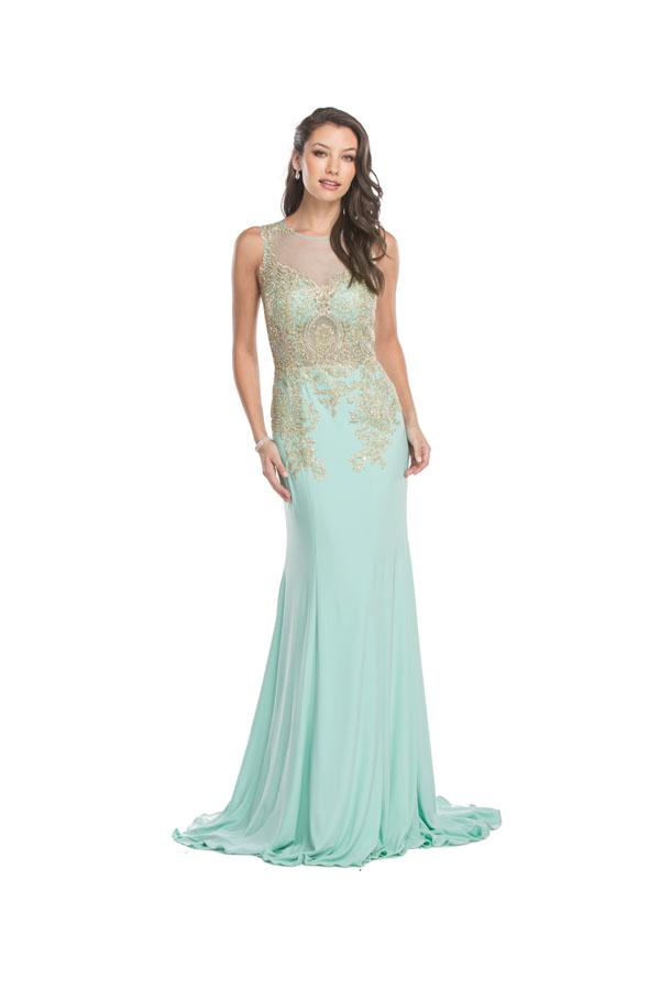 Aspeed - L1516 Gold Embellished Sheer Evening Dress