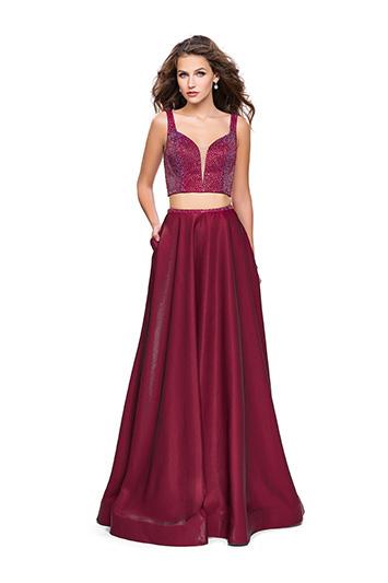 La Femme - 25939 Two Piece Deep V-neck A-line Dress