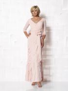 Cameron Blake - V-neck Chiffon A-line Dress In Shell Pink 112649