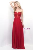 Blush - Lace Embellished Sweetheart Chiffon A-line Dress 11234