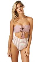 Montce Swim - Dusty Rose Corsette X Pink Stripes High Rise Bikini Set