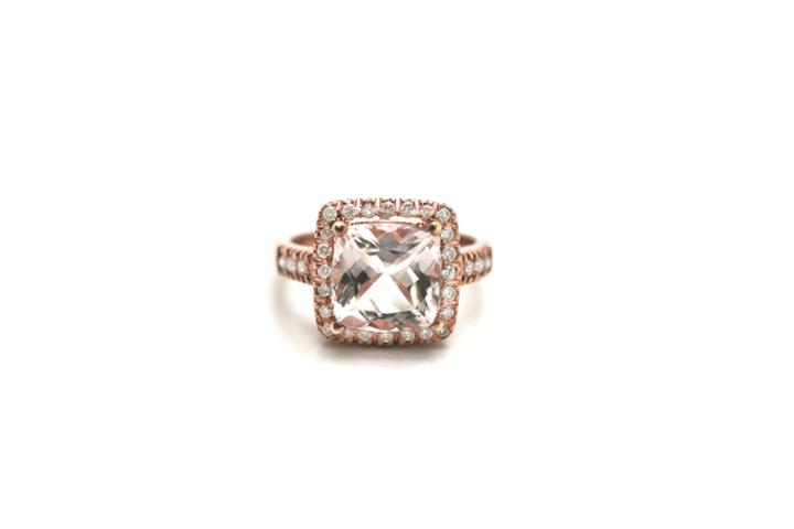 Tresor Collection - 18k Rose Gold, Morganite, And Diamond Square Cushion Ring