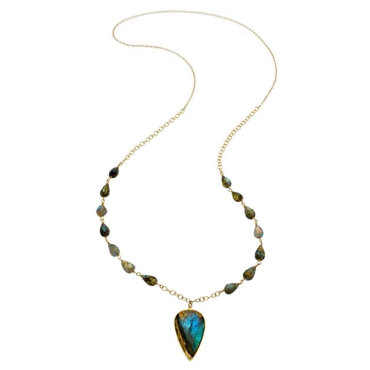 Heather Hawkins - Long Cabochon Necklace In Labradorite Lotus