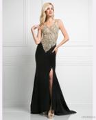 Cinderella Divine - Sleeveless Gilded V-neck Trumpet Dress