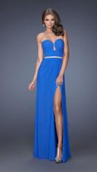 La Femme - Alluring Notched Sweetheart Sheath Gown With Slit 19671