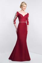 Blush - S2010 Beaded Quarter-length Sleeves Mermaid Gown