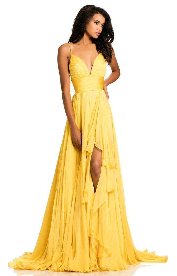 Johnathan Kayne - 8000 Side Ruffled Plunging Ruched Dress