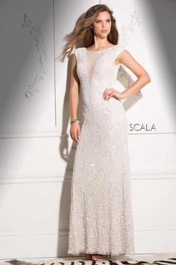 Scala - Cap Sleeve Sequined Long Dress In Lead/port 48569