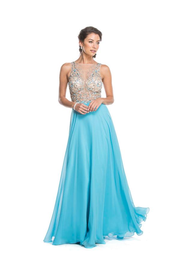 Aspeed - L1552 Sheer Embellished A-line Evening Dress
