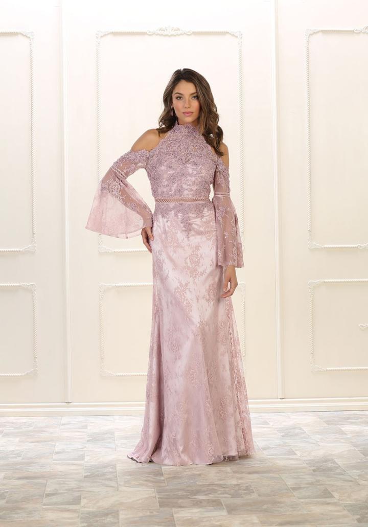 May Queen - Rq7541 Charming Cold Shoulder Lace Gown