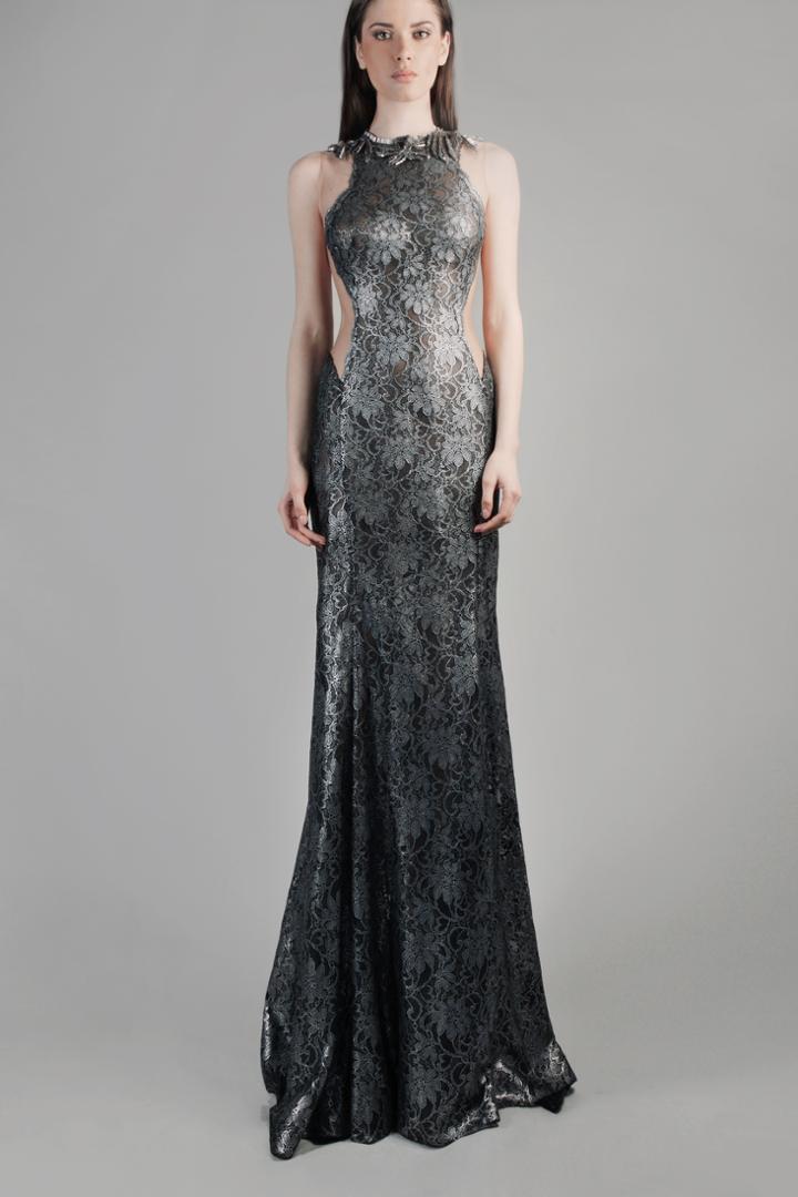 Beside Couture By Gemy - Cpf14 4088 Metallic Floral Lace Illusion Gown