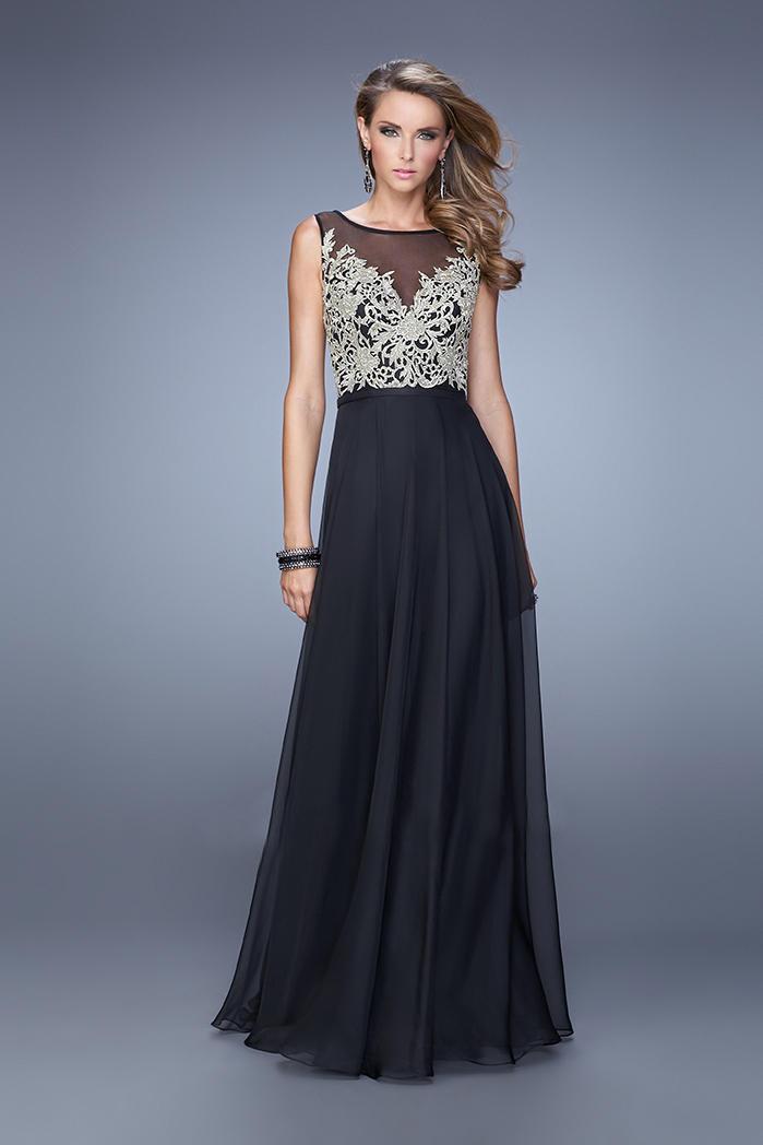 La Femme - 21182 Embroidered Illusion Bateau Chiffon Dress